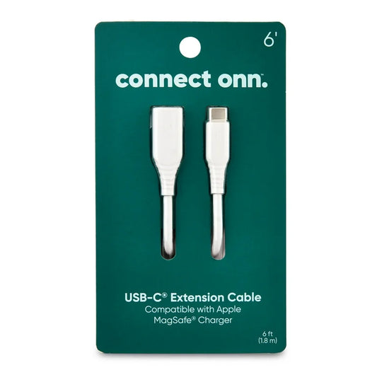 onn. USB-C Extension Cable, White, 6'