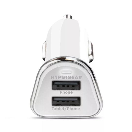HIGH-POWER DUAL USB CAR CHARGER, WHITE